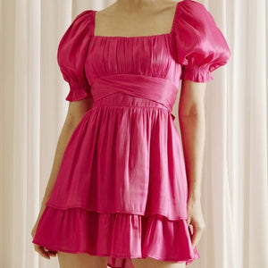 LIVING IN A FAIRYTALE HOT PINK SATIN MINI DRESS