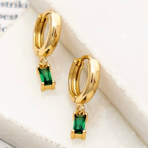 SELENE GREEN RHINESTONE HUGGIE HOOP EARRINGS