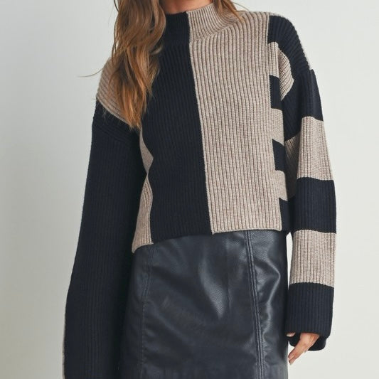 CHANGE MY MIND BLACK & OAT BLOCK SWEATER