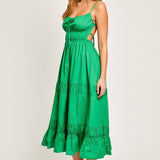 PART OF ME GREEN TIERED MIDI DRESS