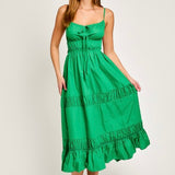 PART OF ME GREEN TIERED MIDI DRESS