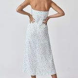 TAKE ME OUT BLUE FLORAL MIDI DRESS