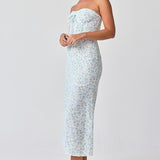 TAKE ME OUT BLUE FLORAL MIDI DRESS