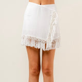 CABANA BABE WHITE FRINGE MINI SKIRT