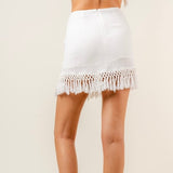 CABANA BABE WHITE FRINGE MINI SKIRT