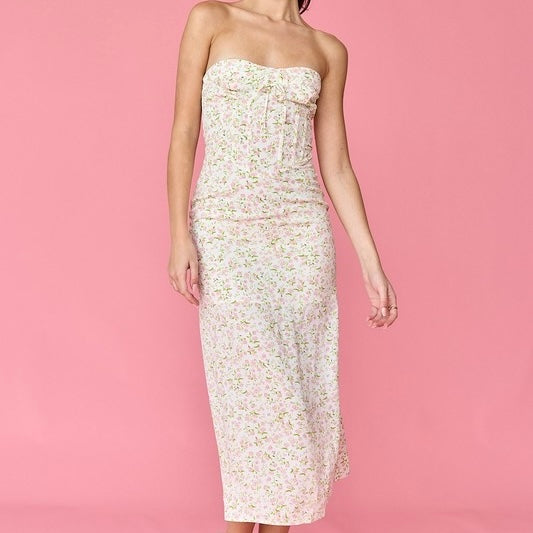 TAKE ME OUT PINK FLORAL MIDI DRESS