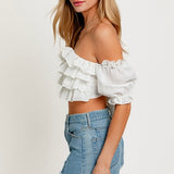 DAY AT THE PARK WHITE RUFFLE CROP TOP