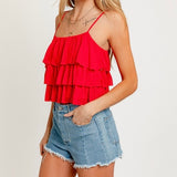 I SEE FIRE RED RUFFLE TANK TOP