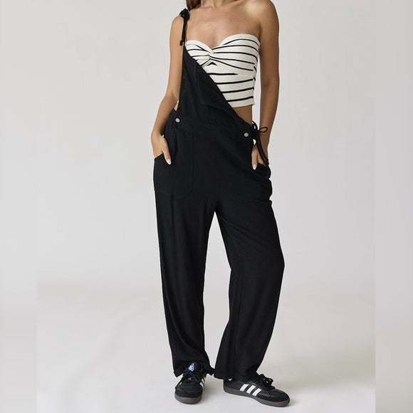 LAYING LOW BLACK SELF TIE OVERALL JUMPSUIT