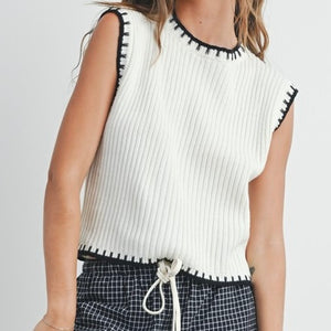 NO STITCHES WHITE CONTRAST SWEATER VEST