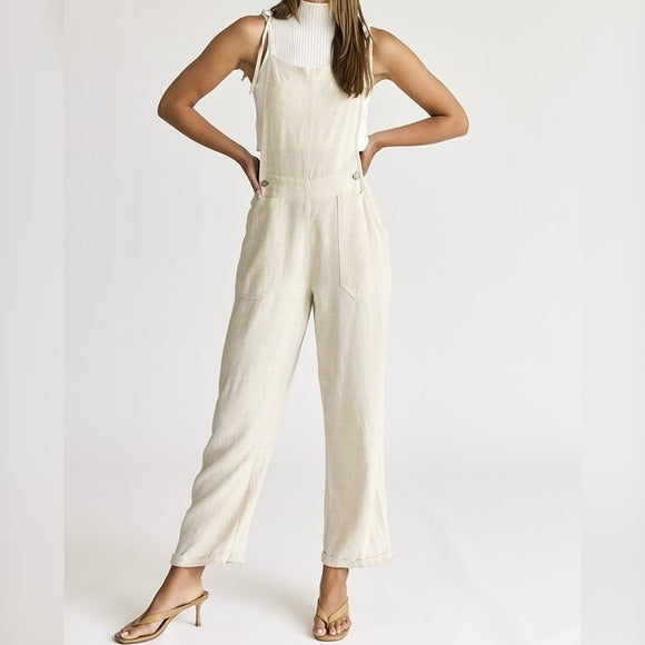 LAYING LOW CREAM SELF TIE OVERALL JUMPSUIT