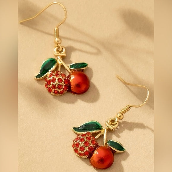 RHINESTONE CHERRY DROP EARRINGS