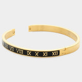 STAINLESS STEEL BLACK ROMAN NUMERAL BANGLE BRACELET