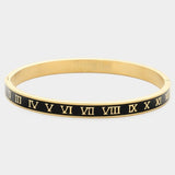 STAINLESS STEEL BLACK ROMAN NUMERAL BANGLE BRACELET