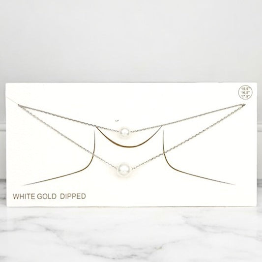 WHITE GOLD DIPPED LAYERED PEARL NECKLACE