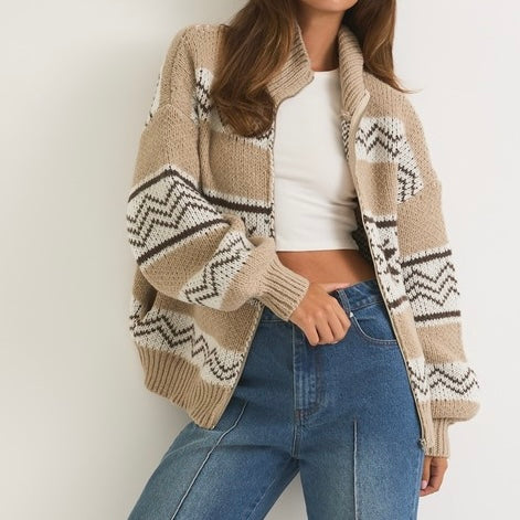 WINTER WONDERLAND PATTERED FULL ZIP SWEATER