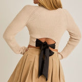 WITH A BOW BEIGE KNIT TOP