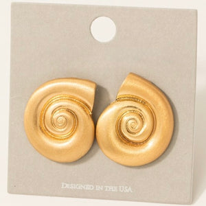 SAILLE GOLD SPIRAL SHELL STUD EARRINGS