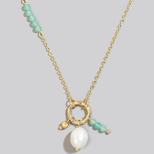 KAIA PEARL TEAL BEADED CHARM NECKLACE