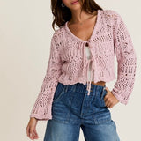 OPEN UP BABY PINK CROCHET FRONT TIE TOP