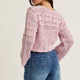 OPEN UP BABY PINK CROCHET FRONT TIE TOP