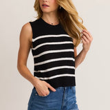 THAT WAY BLACK STRIPED SLEEVELESS SWEATER TOP