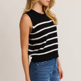 THAT WAY BLACK STRIPED SLEEVELESS SWEATER TOP