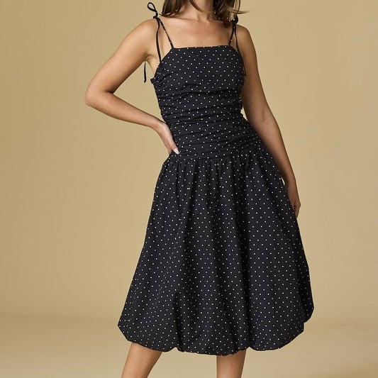 CONNECT THE DOTS BUBBLE HEM MIDI DRESS