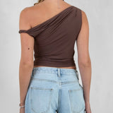 SO SMOOTH BROWN TWIST SHOULDER TOP