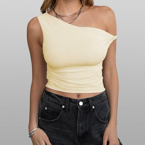 SO SMOOTH YELLOW TWIST SHOULDER TOP