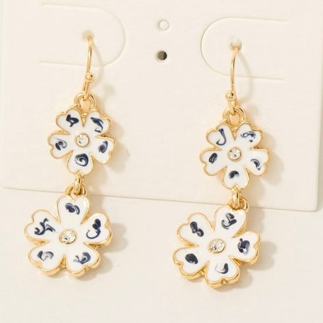 SOPHIA BLUE CERAMIC FLOWER DROP EARRINGS