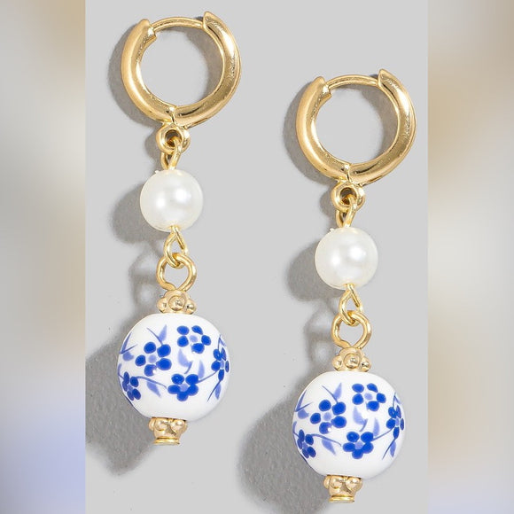 OLIVIA CERAMIC FLORAL PEARL DROP EARRINGS