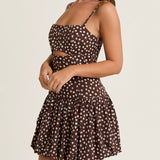 HEART BEATING BROWN FLORAL BUBBLE MINI DRESS