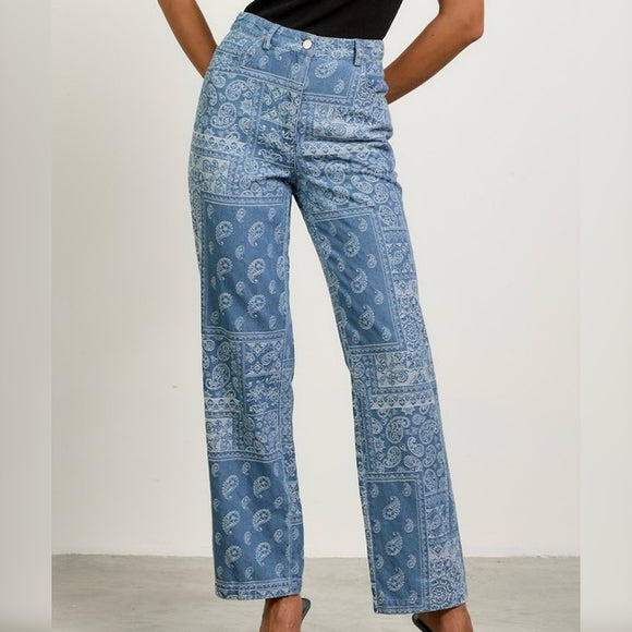 ON WATCH BANDANA PRINT DENIM JEANS