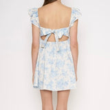 SPRING IN THE AIR BLUE FLORAL RUFFLE MINI DRESS