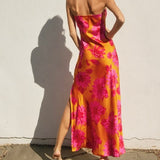 FIRE FOR YOU SATIN FLORAL MAXI DRESS