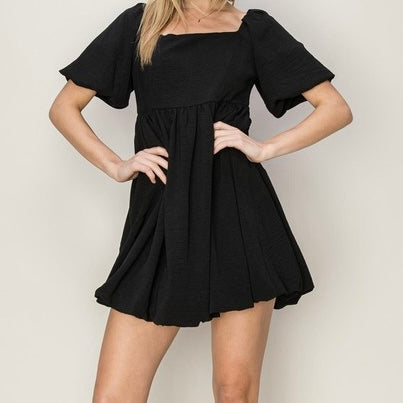 ACCORDING TO YOU BLACK BABY DOLL MINI DRESS