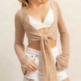 CANT SEE ME BEIGE CROCHET SELF TIE TOP