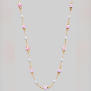 ALTHEA PINK FLORAL CERAMIC BEAD NECKLACE