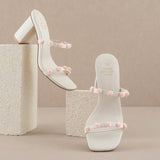 NIA WHITE ROSETTE ADORNED HEELS