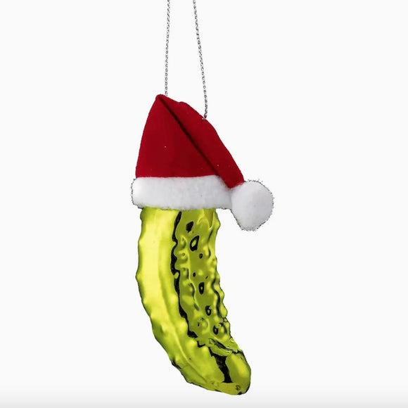 SANTA HAT PICKLE CHRISTMAS ORNAMENT