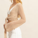 CANT SEE ME BEIGE CROCHET SELF TIE TOP