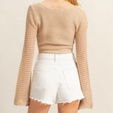 CANT SEE ME BEIGE CROCHET SELF TIE TOP