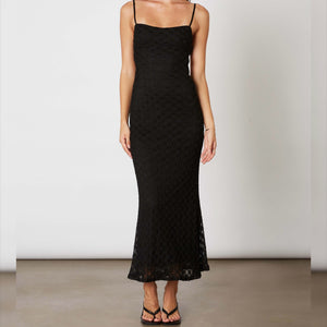 BLACK FLORAL LACE MAXI DRESS