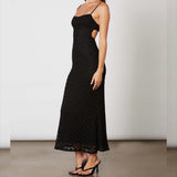 BLACK FLORAL LACE MAXI DRESS