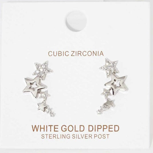 WHITE GOLD STAR EAR CRAWLER EARRINGS