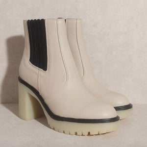 THE ANASTASIA BEIGE & BLACK PANELED BOOTIES